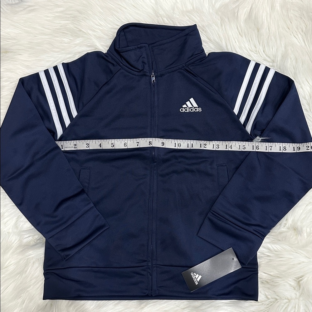Adidas Youth Track Jacket Navy Blue Full Zip Striped Size 8 Brand New - Picture 6 of 7